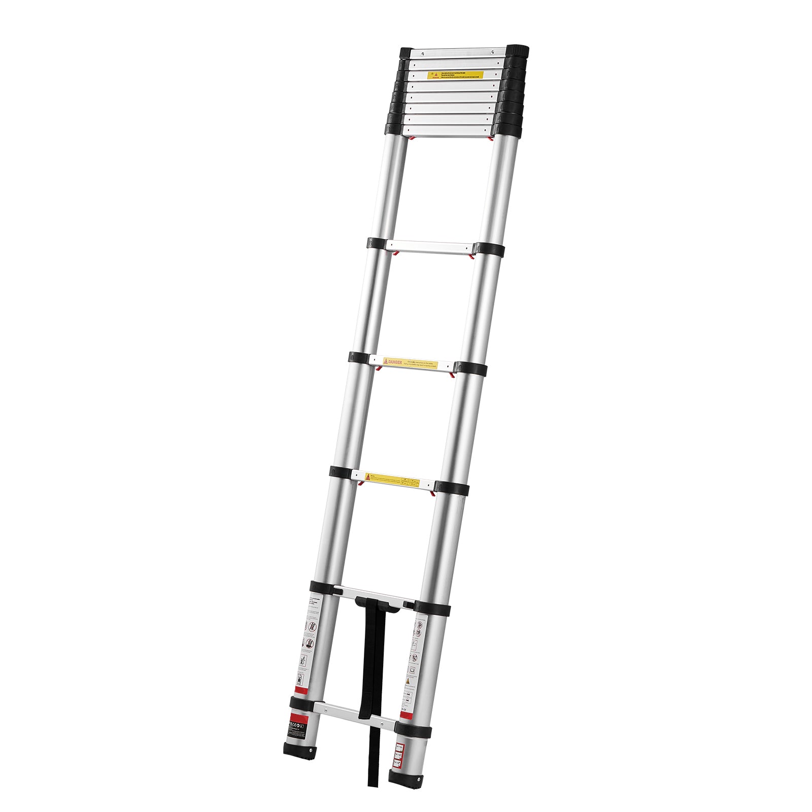 12.5FT Telescoping Aluminum Ladder — 330 lb Capacity, One‑Touch Retraction, Widened Steps, Silver