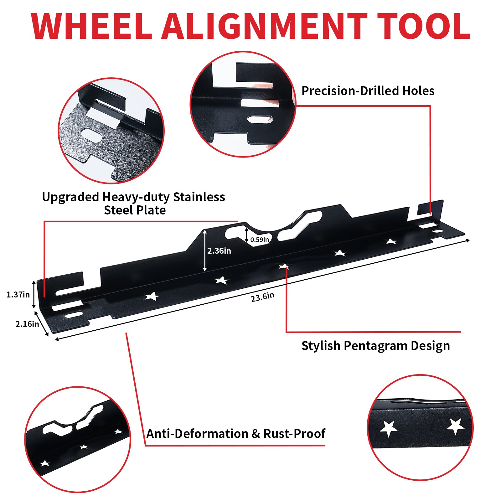 Wheel Alignment Tool Kit, 2 Toe Plates with Dual Measuring Tapes, Heavy Duty Stainless Steel Car Alignment Tool Kit for Trucks, SUVs, Black, Wall-Mountable Design