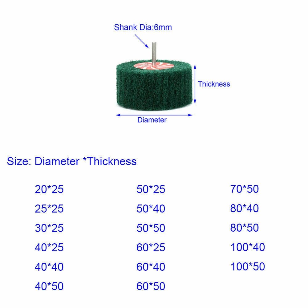 6mm (1/4'') Shank Non - woven Abrasive Buffing Wheel - High Performance Polishing Wheel For Metal, Wood, Plastic - Power Drill - HomeDIYer