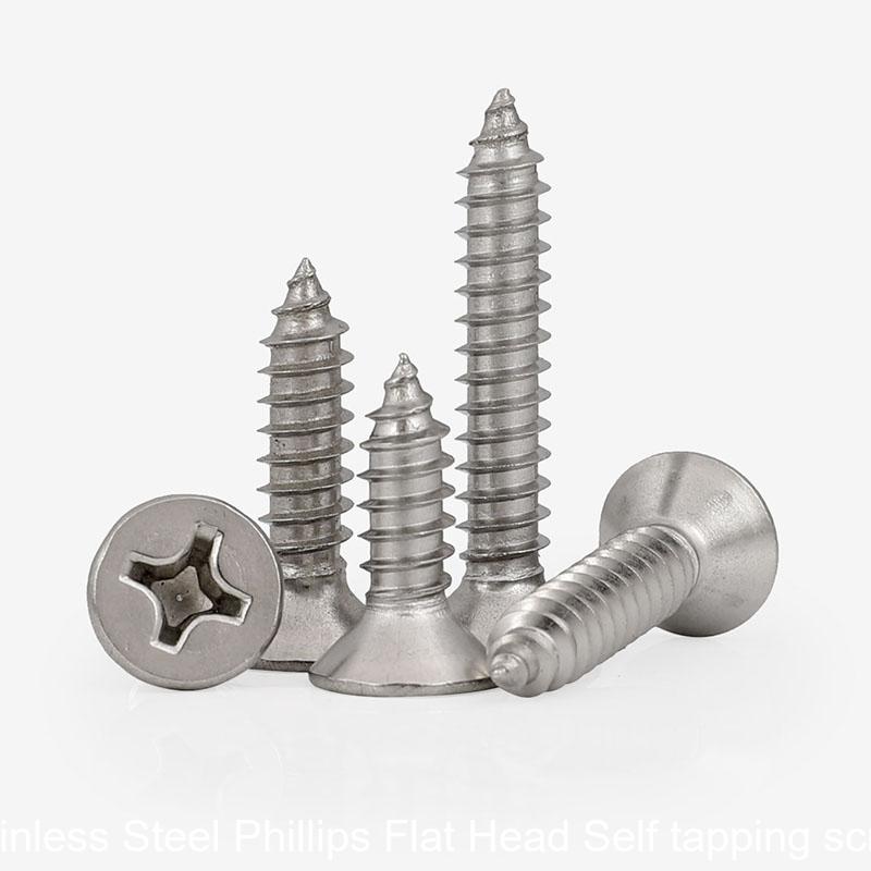 50Pcs 304 Stainless Steel Phillips Flat Head Self tapping screws M1 M1.2 M1.4 M1.7 M2 M2.2 M2.6 M3 M3.5 - HomeDIYer