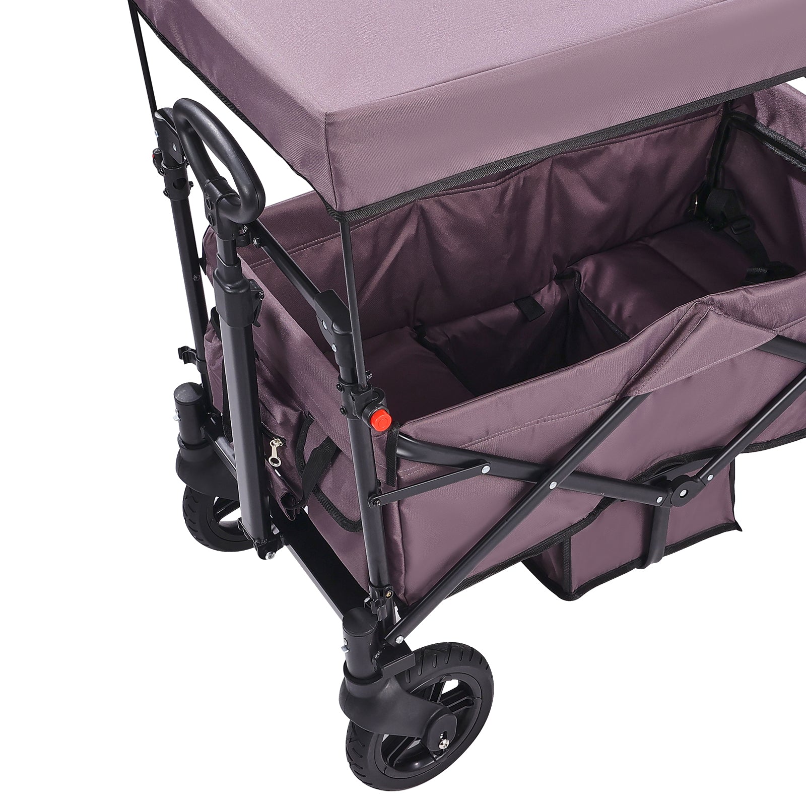 Wagon Stroller for 2 Kids, Push Pull Quad Collapsible Stroller with Adjustable Handle, Encircling Harness Removable Canopy,4 Wheels w/ Brakes,Mutifunction Tandem Stroller for Camping Dark Purple