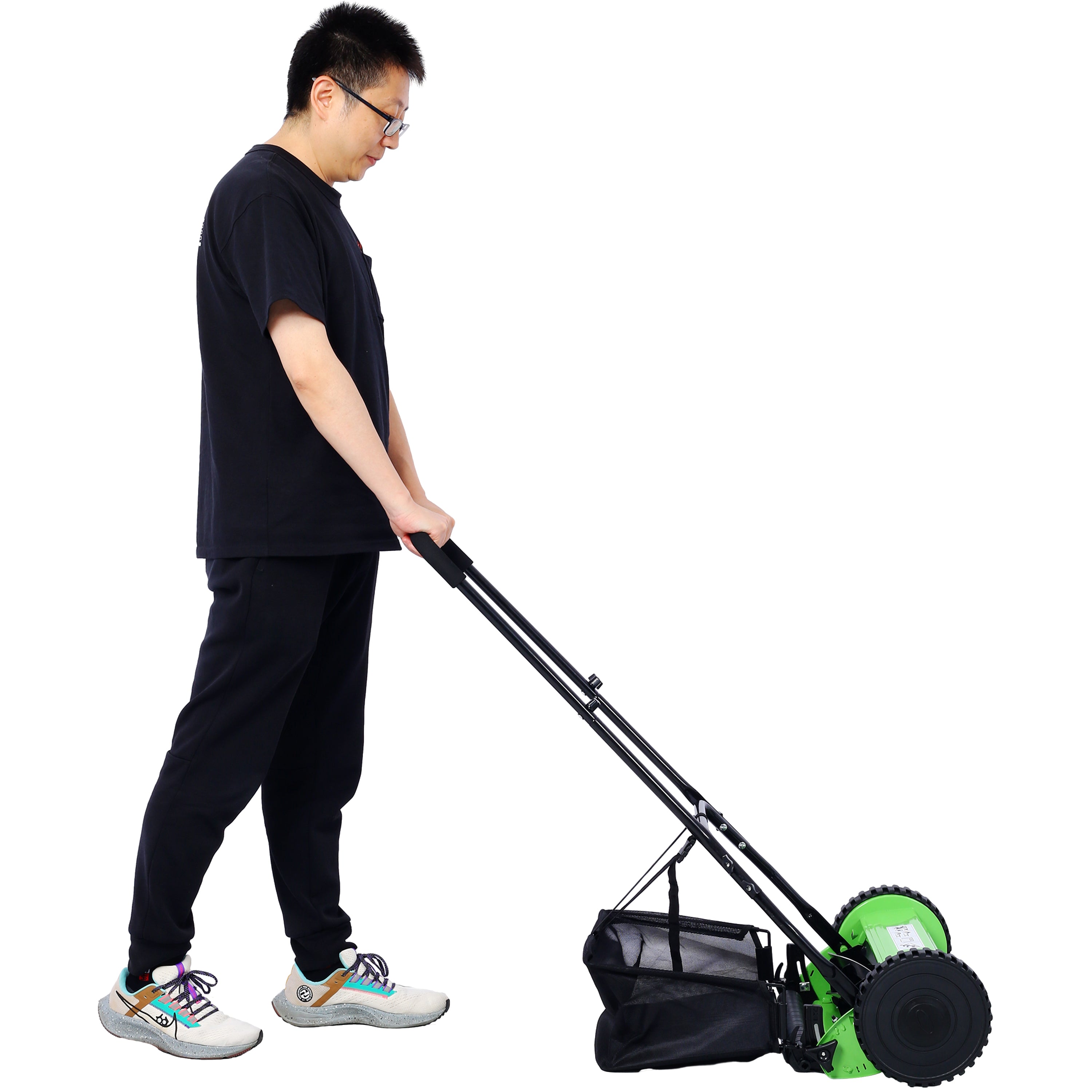 16-Inch 5-Blade Push Reel Lawn Mower with Grass Catcher, GREEN COLOR