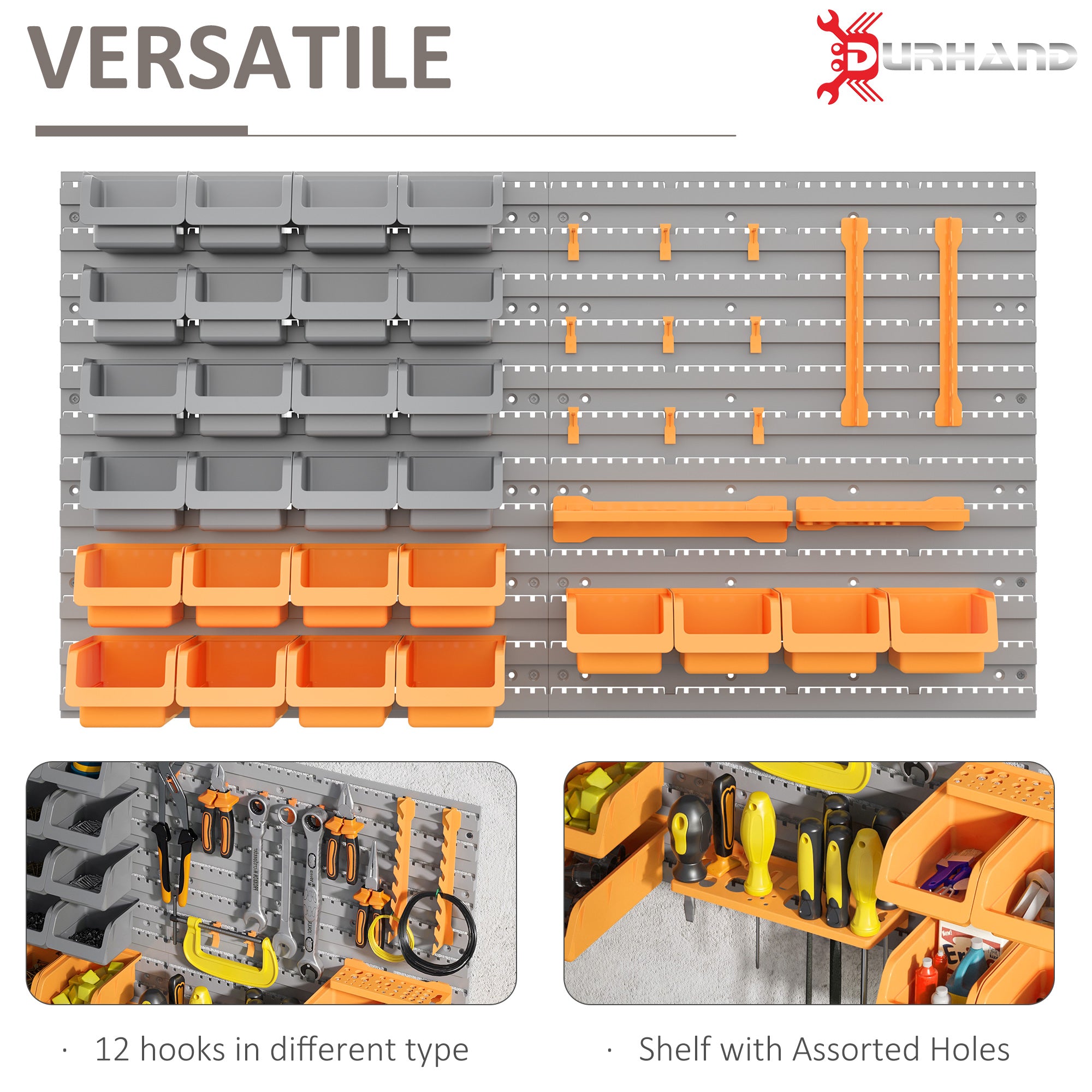 44-Piece Wall Mounted Pegboard Tool Organizer Kit with Storage Bins & Hooks, 66 lb Capacity, Orange