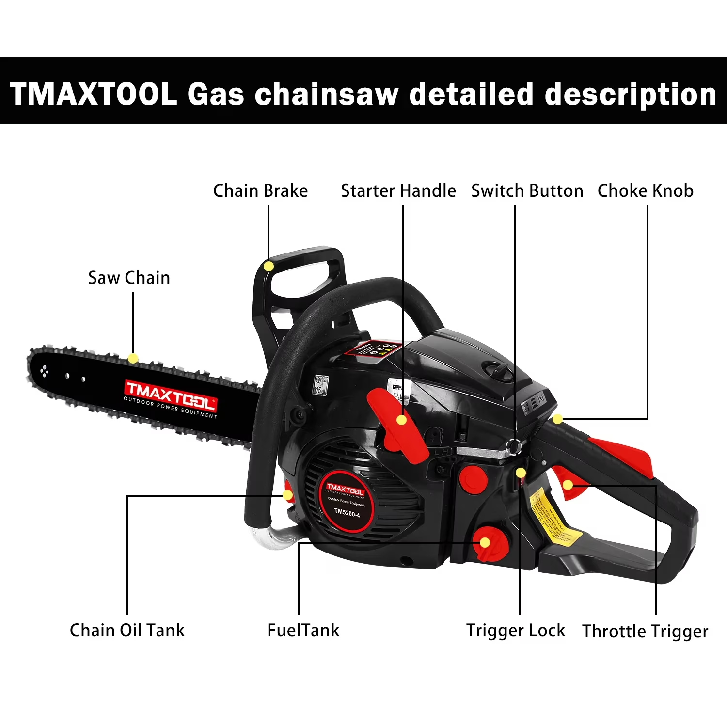 TMAXTOOL 62cc Powerful 20 inch +16 inch Gas Chainsaw with 2 Stroke Perfect for Pruning, Limbing, and Sawmill Operations-black