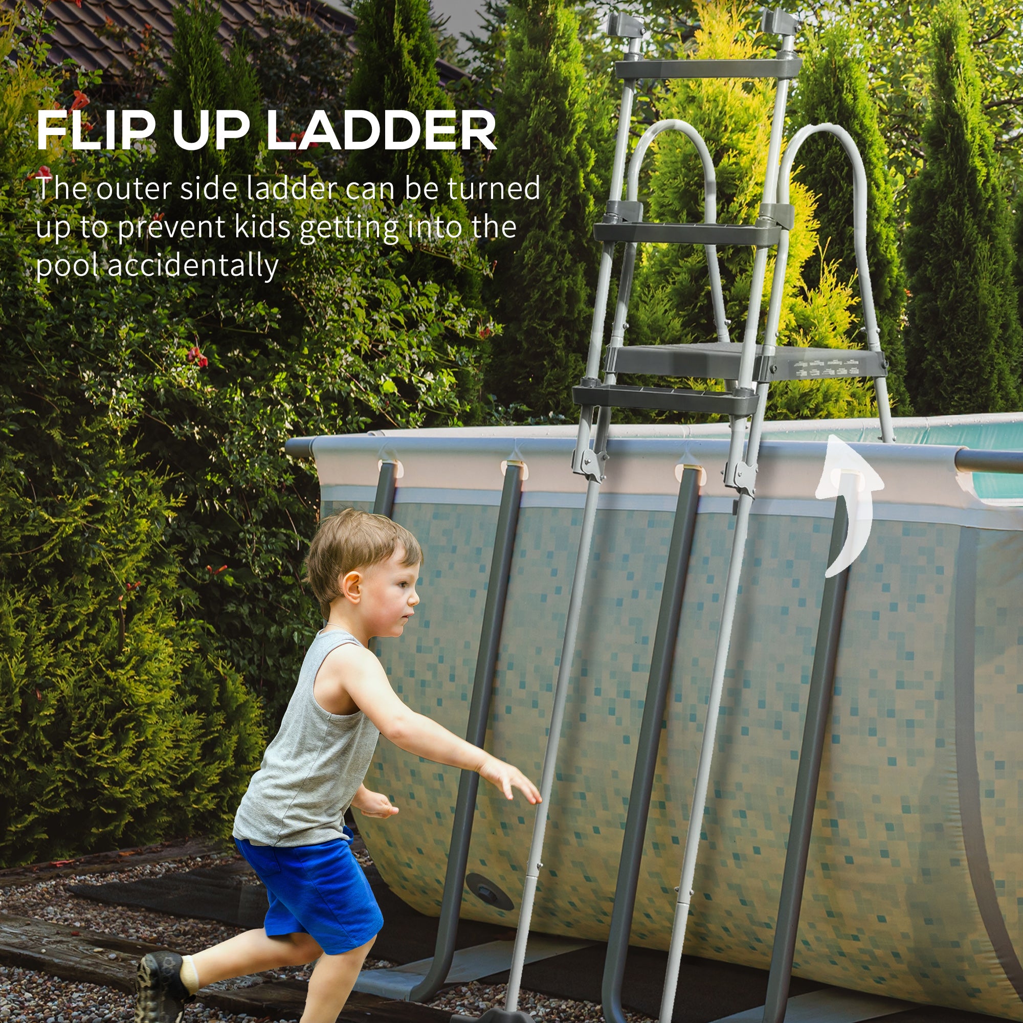 Outsunny 70" A‑Frame Above Ground Pool Ladder — Non‑Slip Steps, Child Lock, 330 lb Capacity, Gray