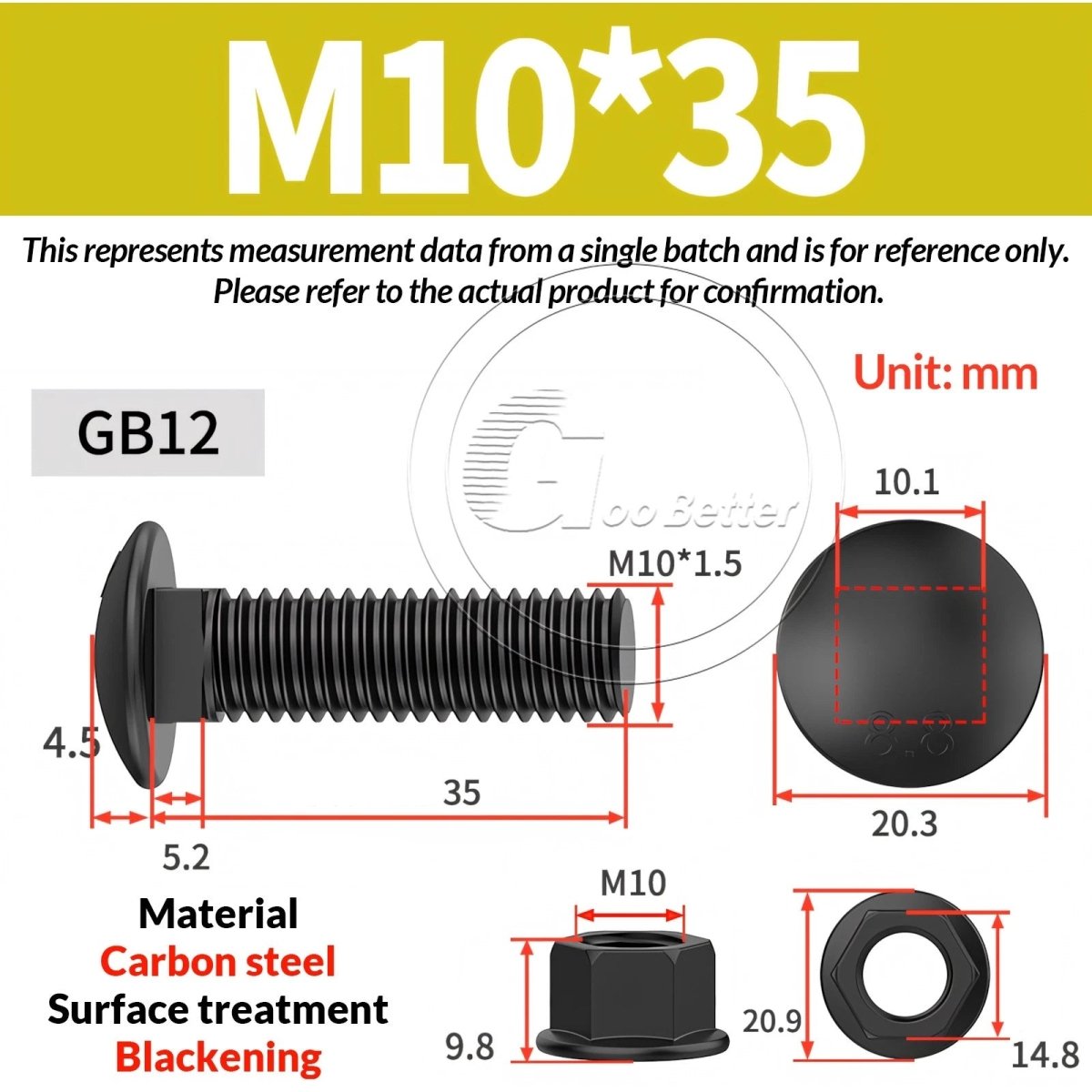 Black Carriage Bolts Grade 8.8 | M6–M24 Cup Square Domed Head Screws - HomeDIYer