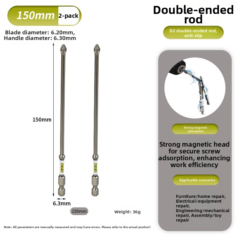 D2 Steel Anti-Slip Magnetic Impact Screwdriver Bits | Nunchaku-Style Single-End Bits