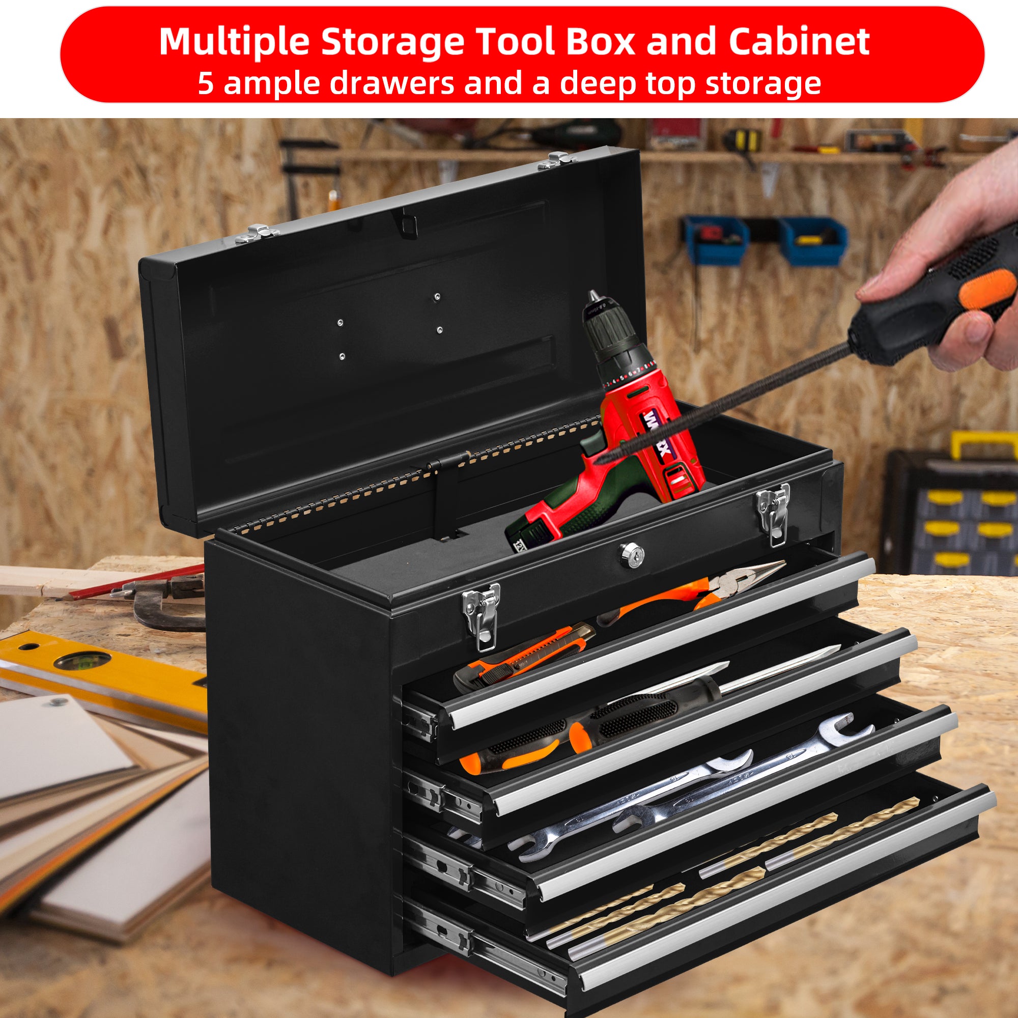 4-Drawer Steel Tool Chest – Portable Metal Tool Box with Cylinder Lock & Powder Coat