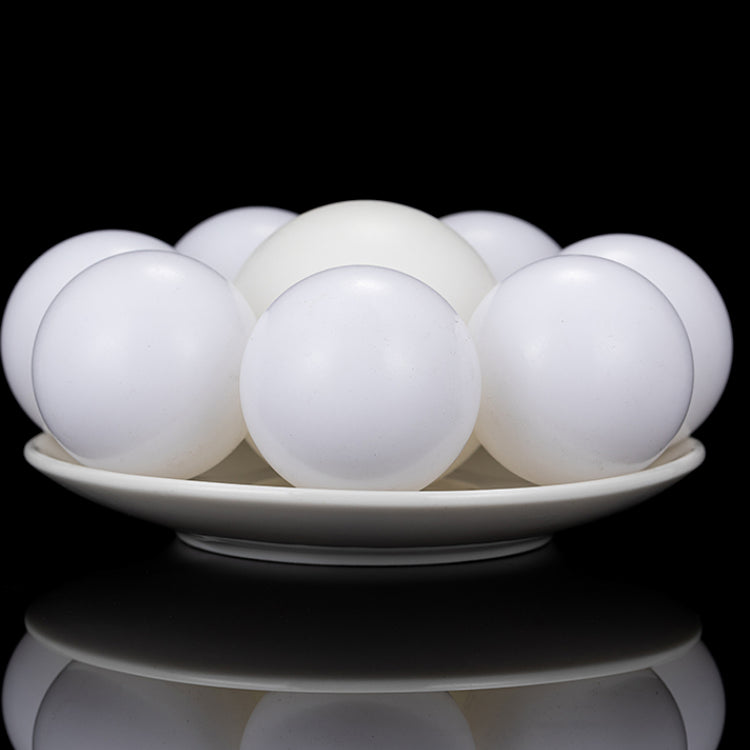Size comparison showing progression of plastic ball diameters on light background
