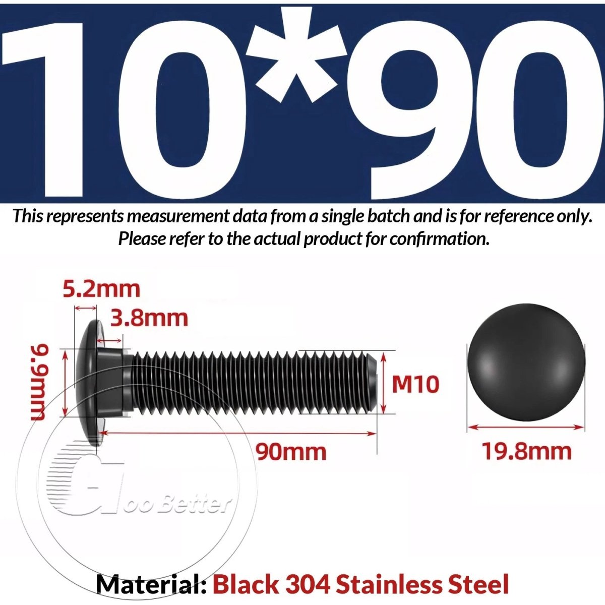 M8 M10 M12 Carriage Bolts – Cup Square Domed Head, Black A2 - 70 Stainless Steel - HomeDIYer