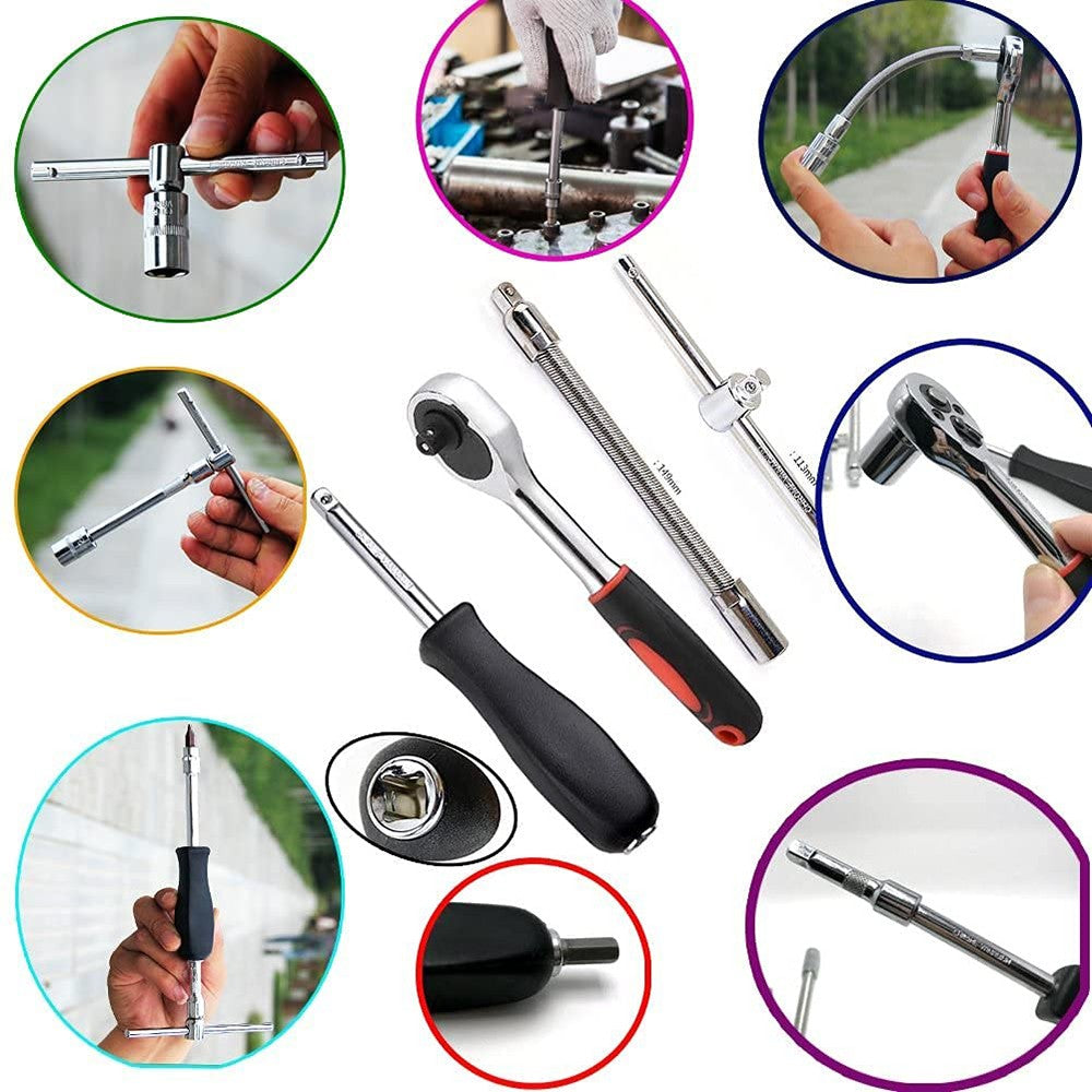 46Pcs 1/4" Drive Socket Set & Screwdriver Bits Ratchet Wrench Drill Bits Set