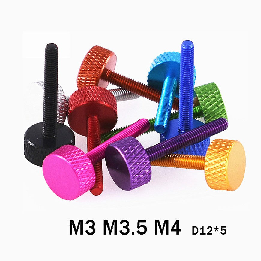 M3 M3.5 M4 Aluminum Alloy Knurled Flat Head Thumb Screws – Anodized, Multi-Color