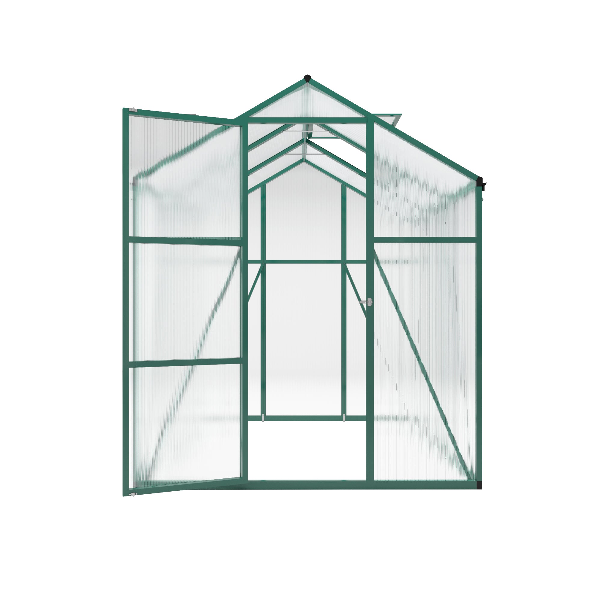6ft x 6ft Heavy‑Duty Aluminum Walk‑In Greenhouse — Wind‑Resistant Polycarbonate Panels with Raised Base & Drainage System Green