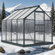 6.2ft x 8.3ft x 6.6ft Heavy‑Duty Aluminum Walk‑In Greenhouse — Polycarbonate Panels Sliding Door & Rooftop Vent Gray