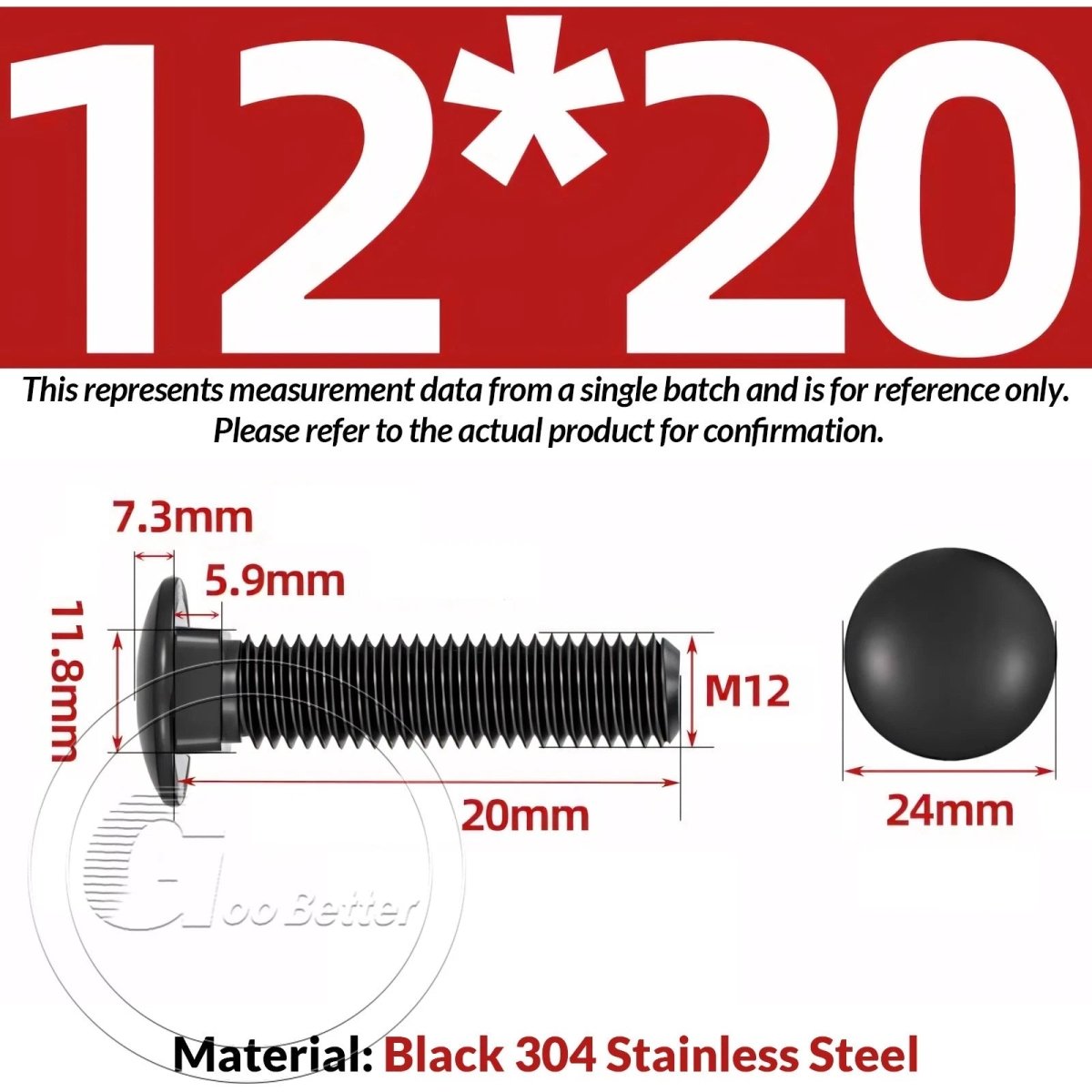 M8 M10 M12 Carriage Bolts – Cup Square Domed Head, Black A2 - 70 Stainless Steel - HomeDIYer
