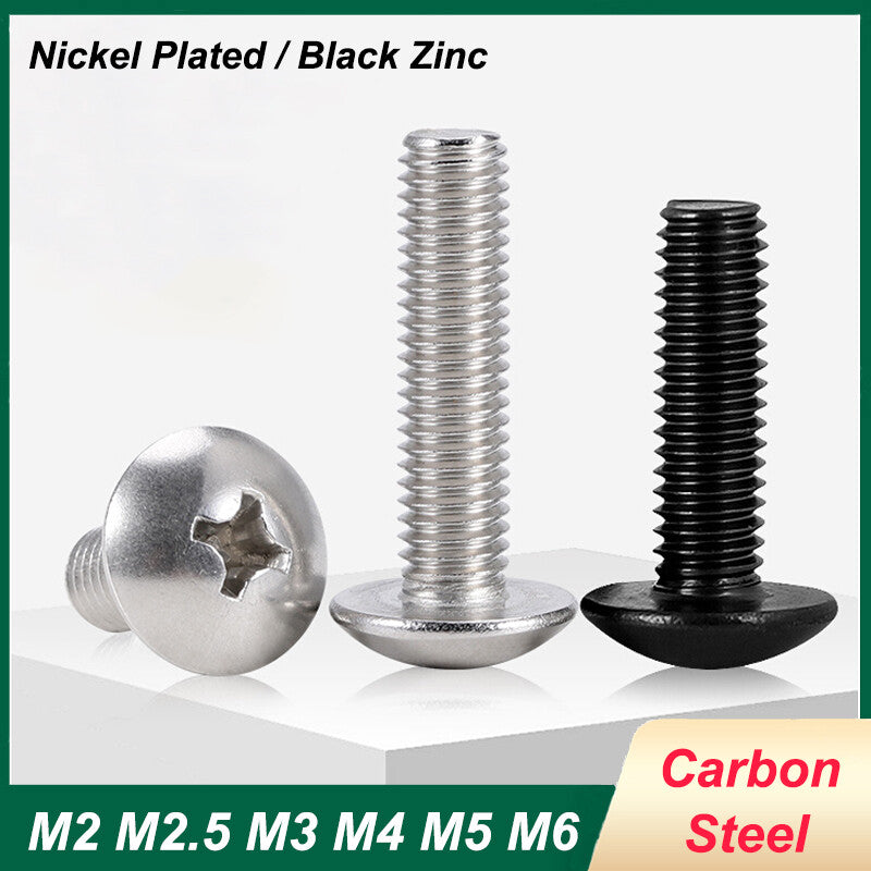Big Pan Head Phillips Machine Screws – Carbon Steel, Nickel or Black Zinc, M2 to M6