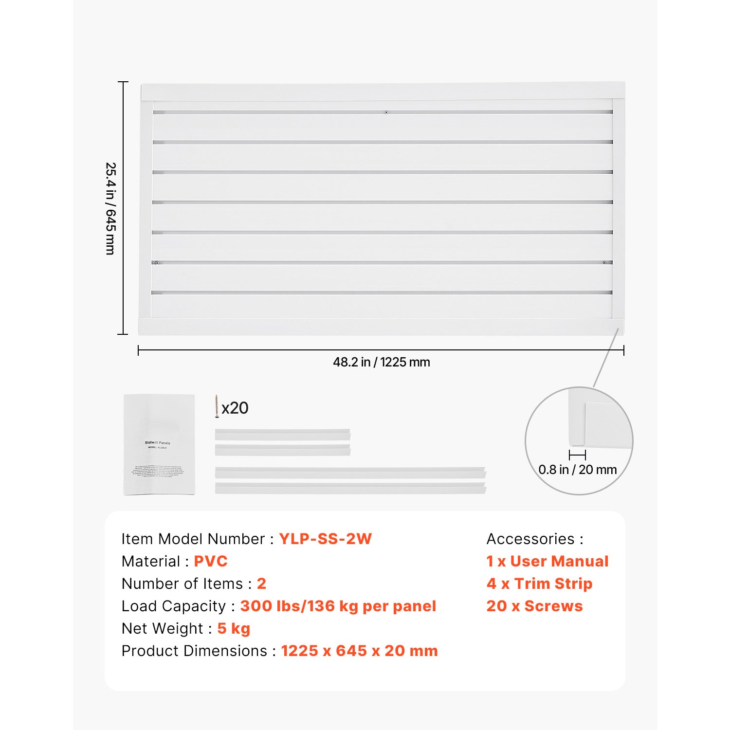 2 x 4 ft Slat Wall Paneling PVC White Garage Slatwall with Modular Design