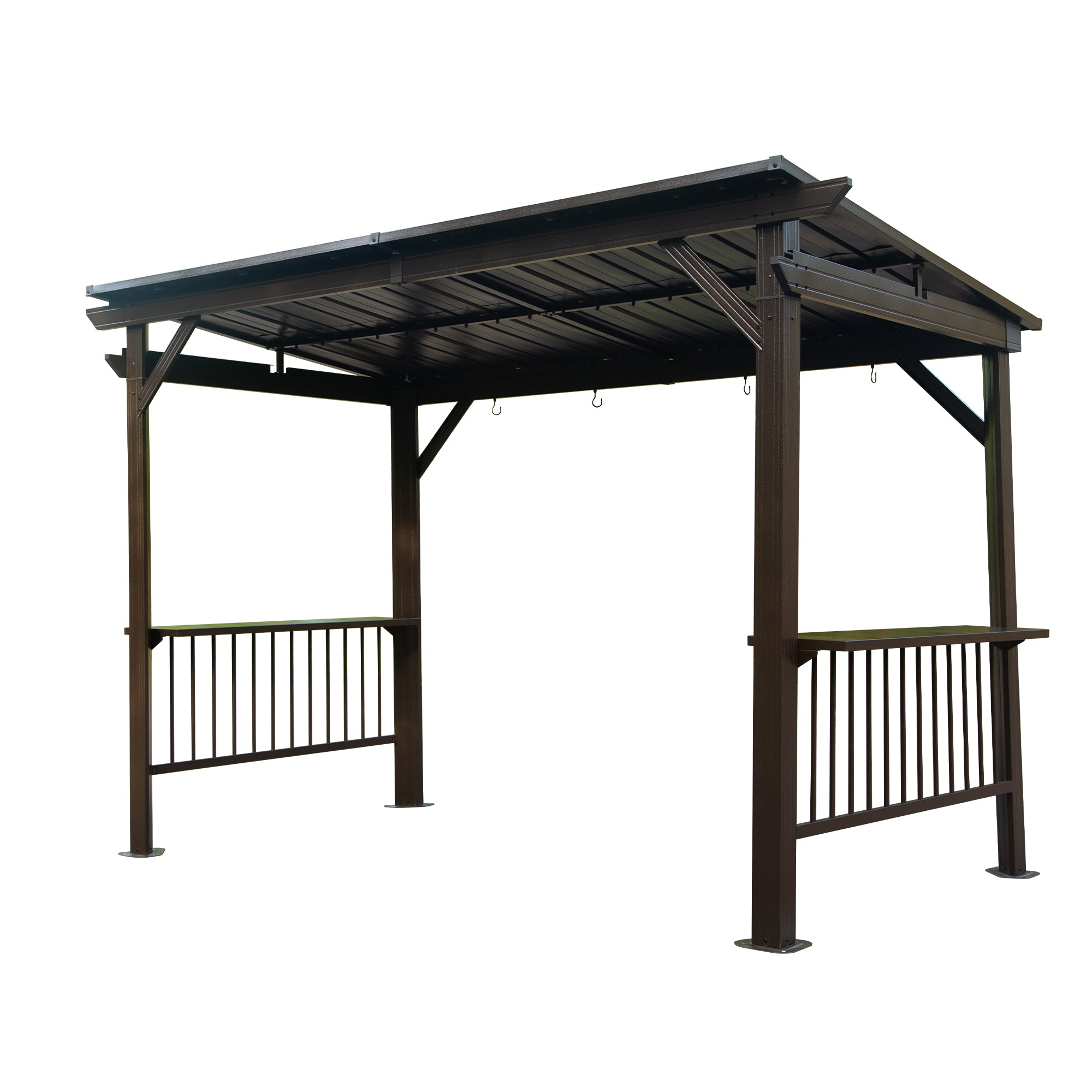 6.5x12 FT Hardtop Grill Gazebo with 2 Side Shelves & Ceiling Hooks, Brown
