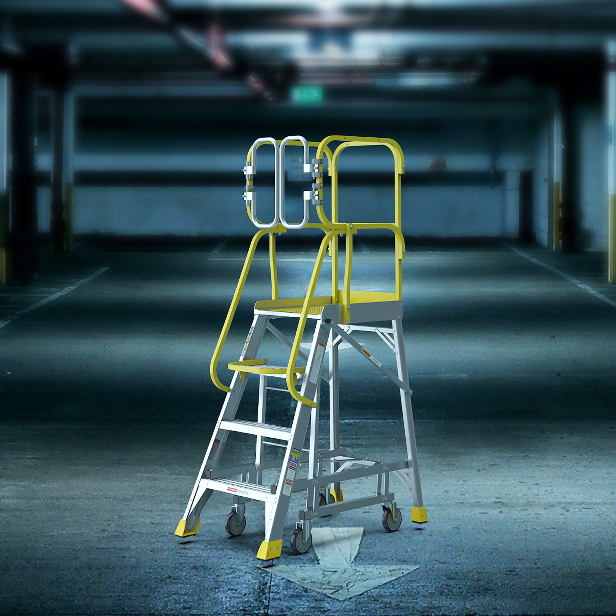 4‑Step Aluminum Rolling Platform Ladder — 375 lb Capacity, 20"x24" Standing Platform, Silver