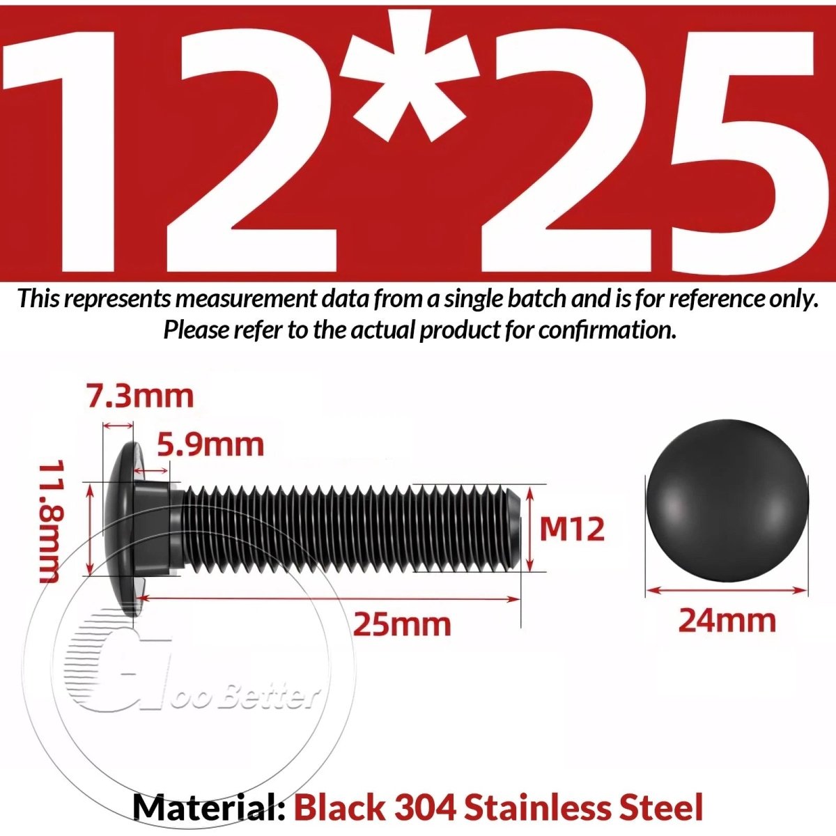 M8 M10 M12 Carriage Bolts – Cup Square Domed Head, Black A2 - 70 Stainless Steel - HomeDIYer