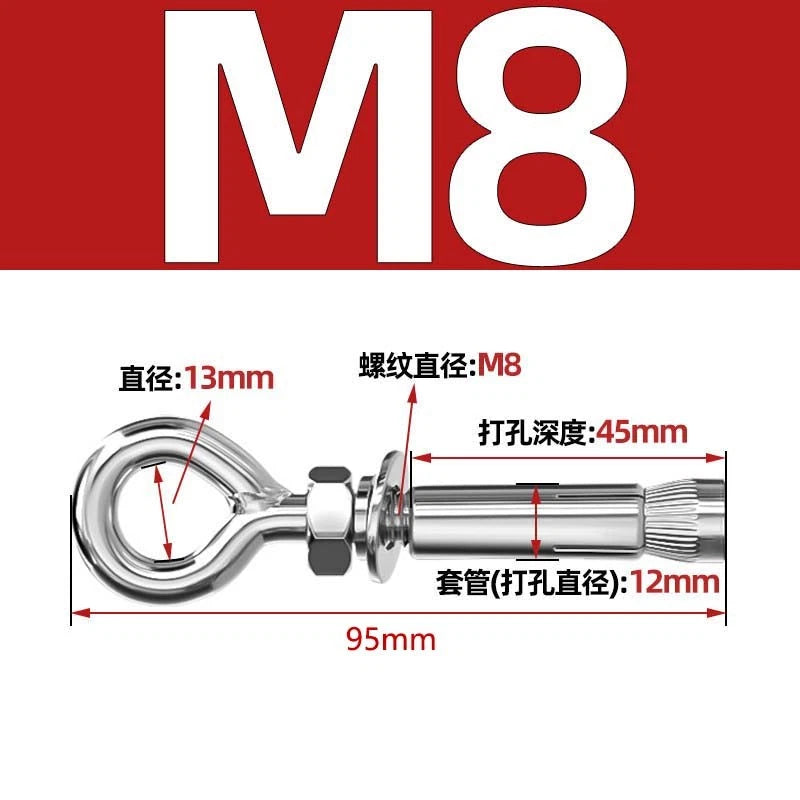 Closed Eye Bolt Expansion Anchor Screws for Concrete Wall — M6 M8 M10 M12