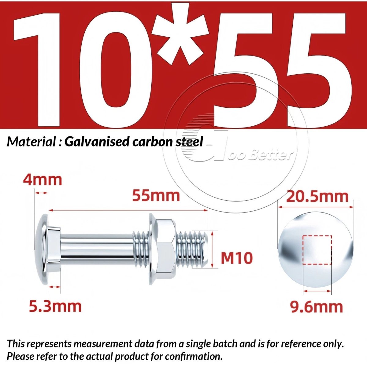 M8 M10 M12 Carriage Bolts with Hex Nuts — Zinc - Plated Steel, Full & Partial Thread - HomeDIYer