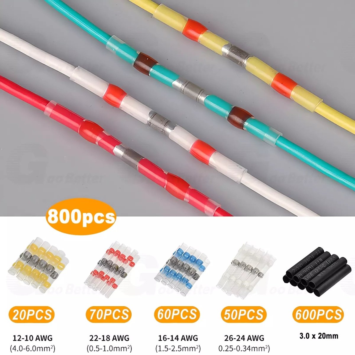 800pcs Solder Seal Butt Wire Connectors Heat Shrink Sleeve Waterproof Terminals - HomeDIYer