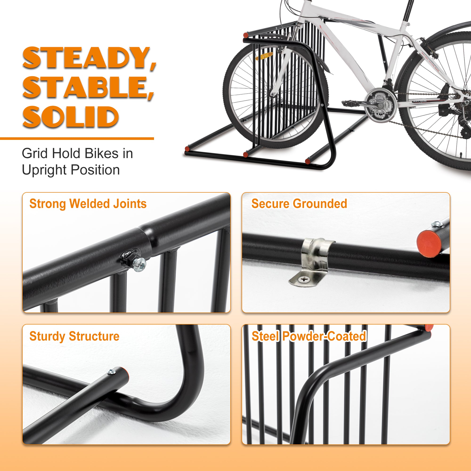 10-Bike Floor Bike Rack – Heavy-Duty Freestanding Metal Bicycle Storage for Garage, Storefront & School