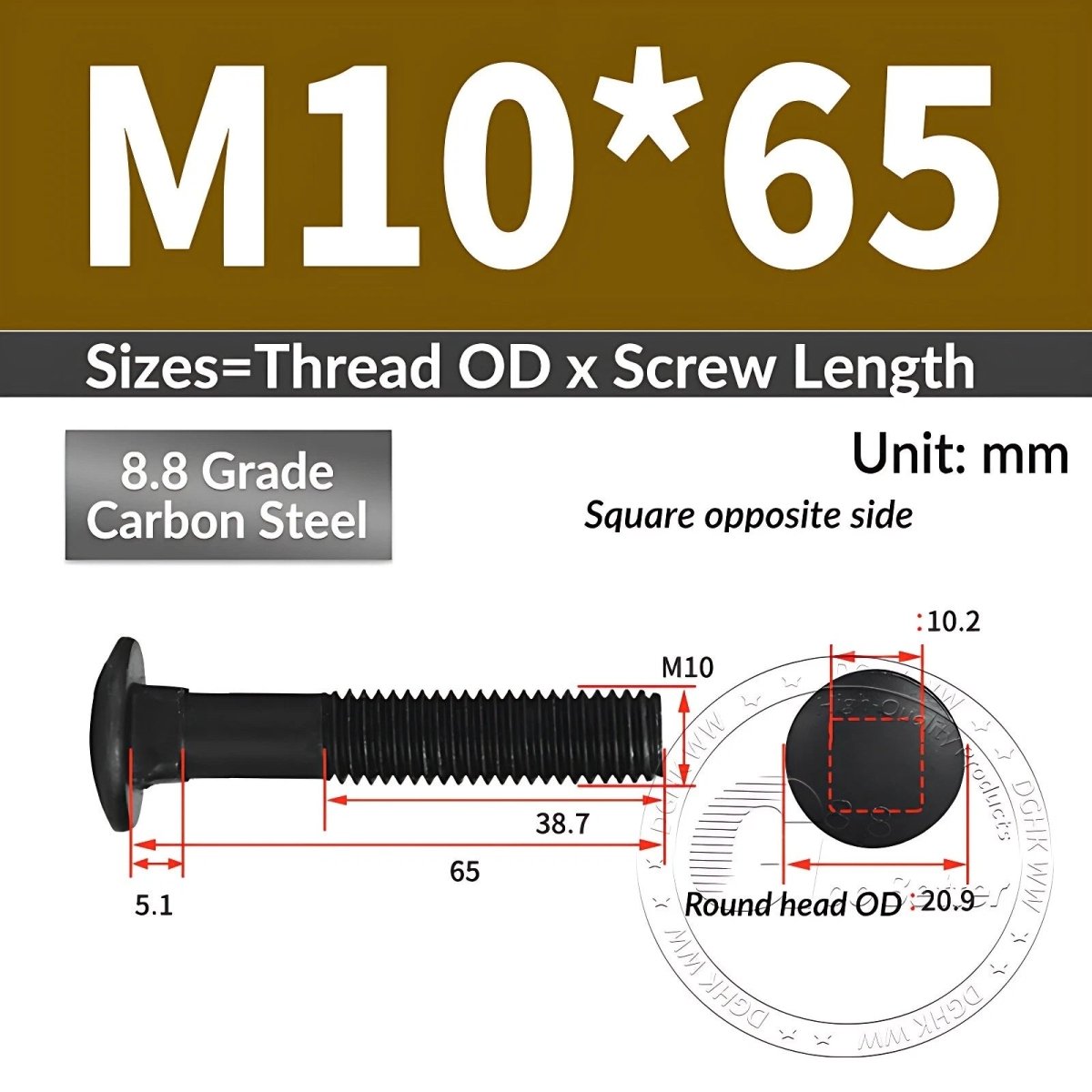 Black 8.8 Grade Steel Carriage Bolts | Cup Square Dome Head | M6–M24 - HomeDIYer