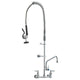 Commercial Faucet with Pre-Rinse Sprayer, 36" Height, 8" Center, 12" Swing Spout, Wall Mount Kitchen Sink Faucet, Brass Constructed Device with Pull Down Spray, for 1/2/3 Compartment Sink