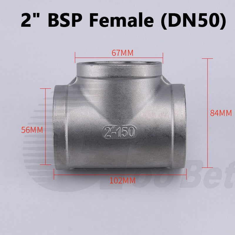 304 Stainless Steel BSP Tee Pipe Fitting — Male & Female Thread, 1/2" to 2"