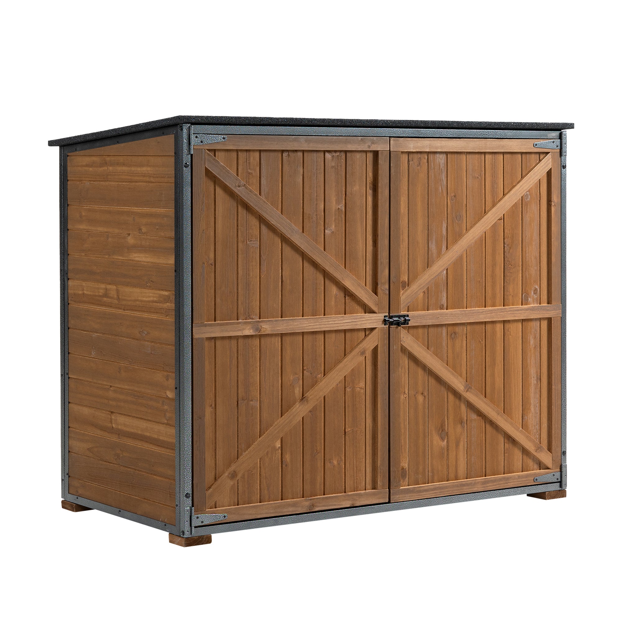 Outdoor Storage Cabinet 50.4"L X 26.8"W X 41"H, Garden Shed Tool Shed with Metal Frame Structure for Backyard Garden Patio Lawn (Brown) 