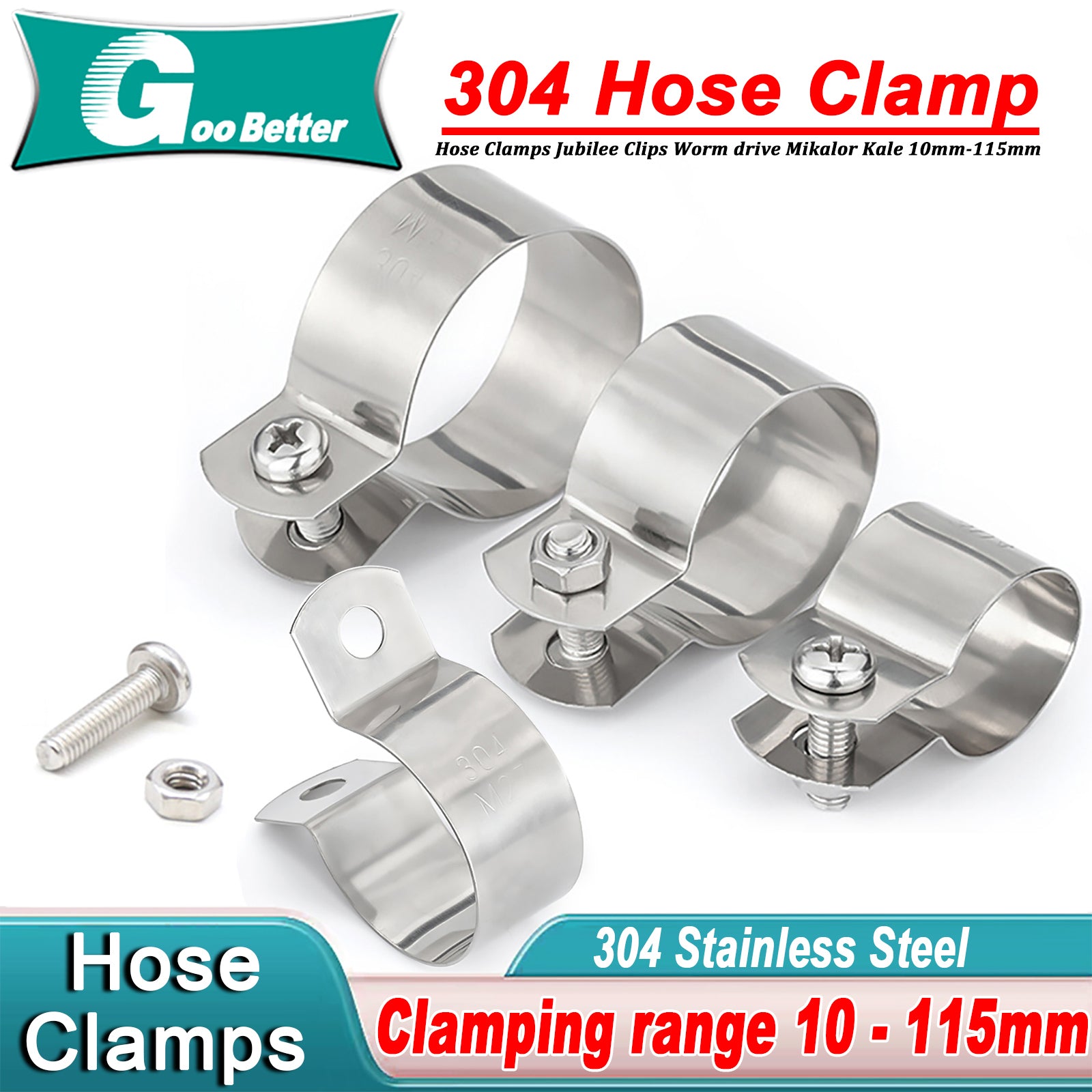 304 Stainless Steel Pipe Clamp U-Bolt Hose Clamp for 10-115mm Pipes | HomeDIYer