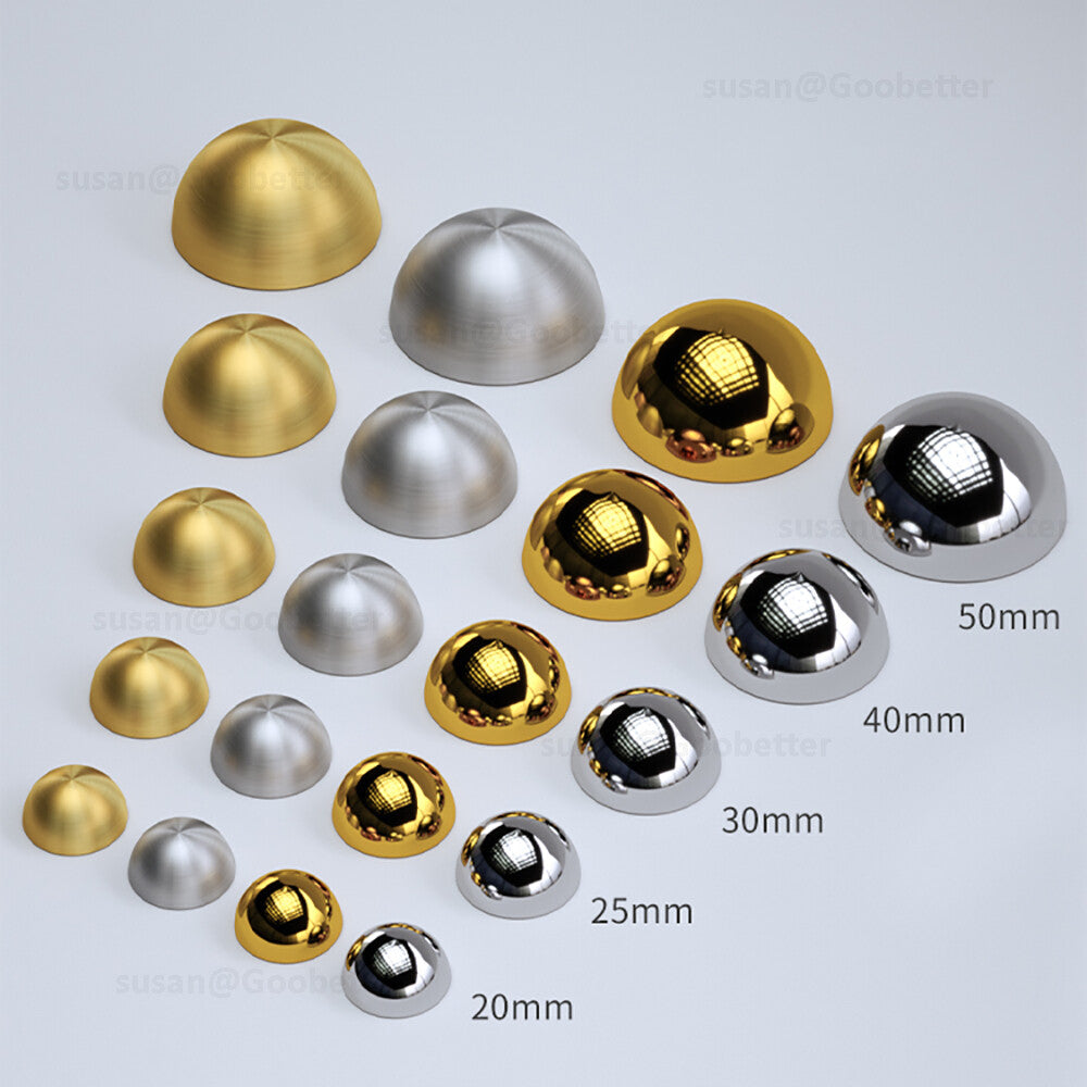 Dome Screw Cover Caps – Electroplated Stainless Steel Mirror Screws, 20mm to 50mm, Silver and Gold