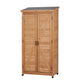 Tall Outdoor Wood Storage Cabinet with Metal Roof – 33.5"L x 18.5"W x 68"H, 280 lbs Capacity, Gold