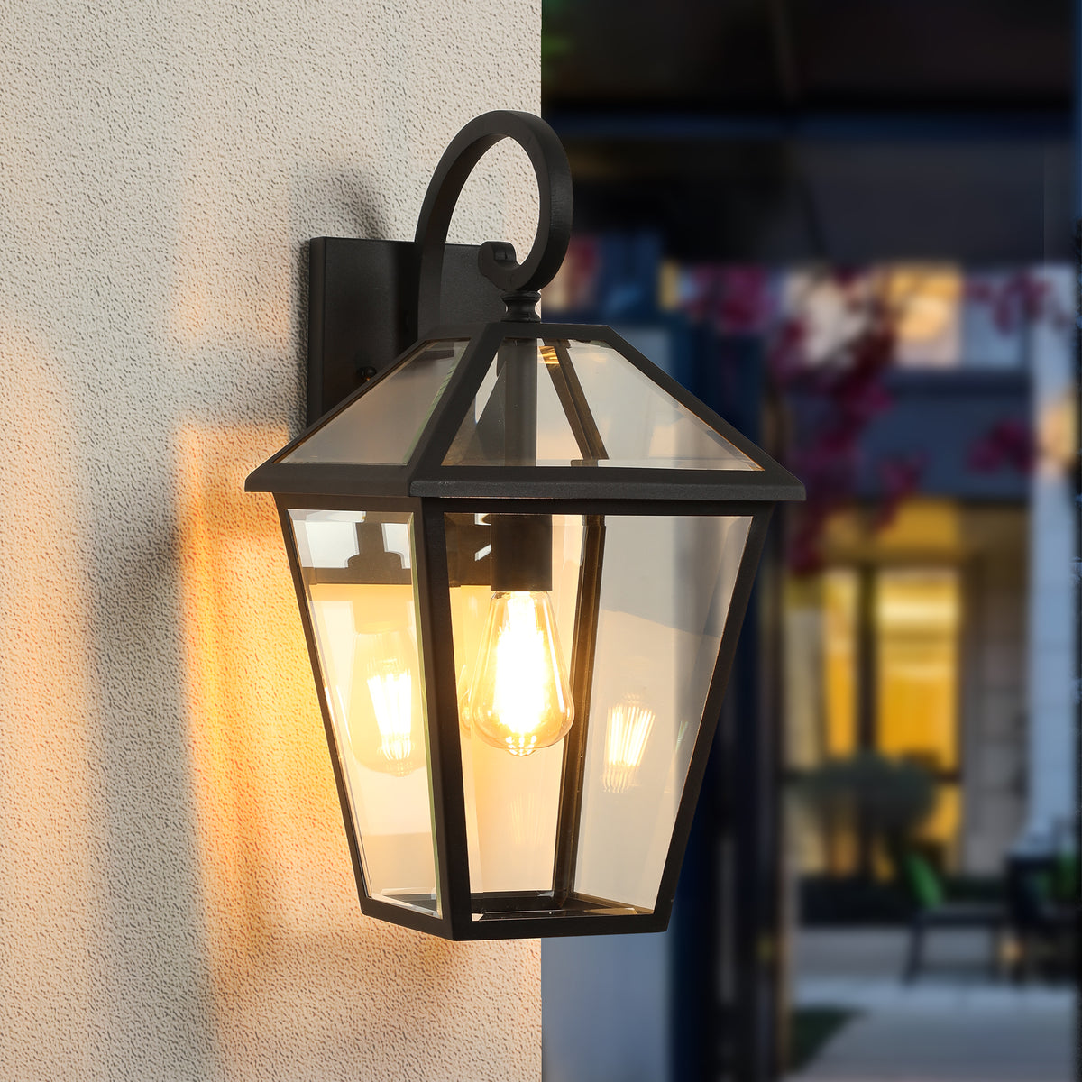 Outdoor Wall Lanterns 2-Pack 16.5" Black Die-Cast Aluminum Clear Glass 2×E26 Hardwired
