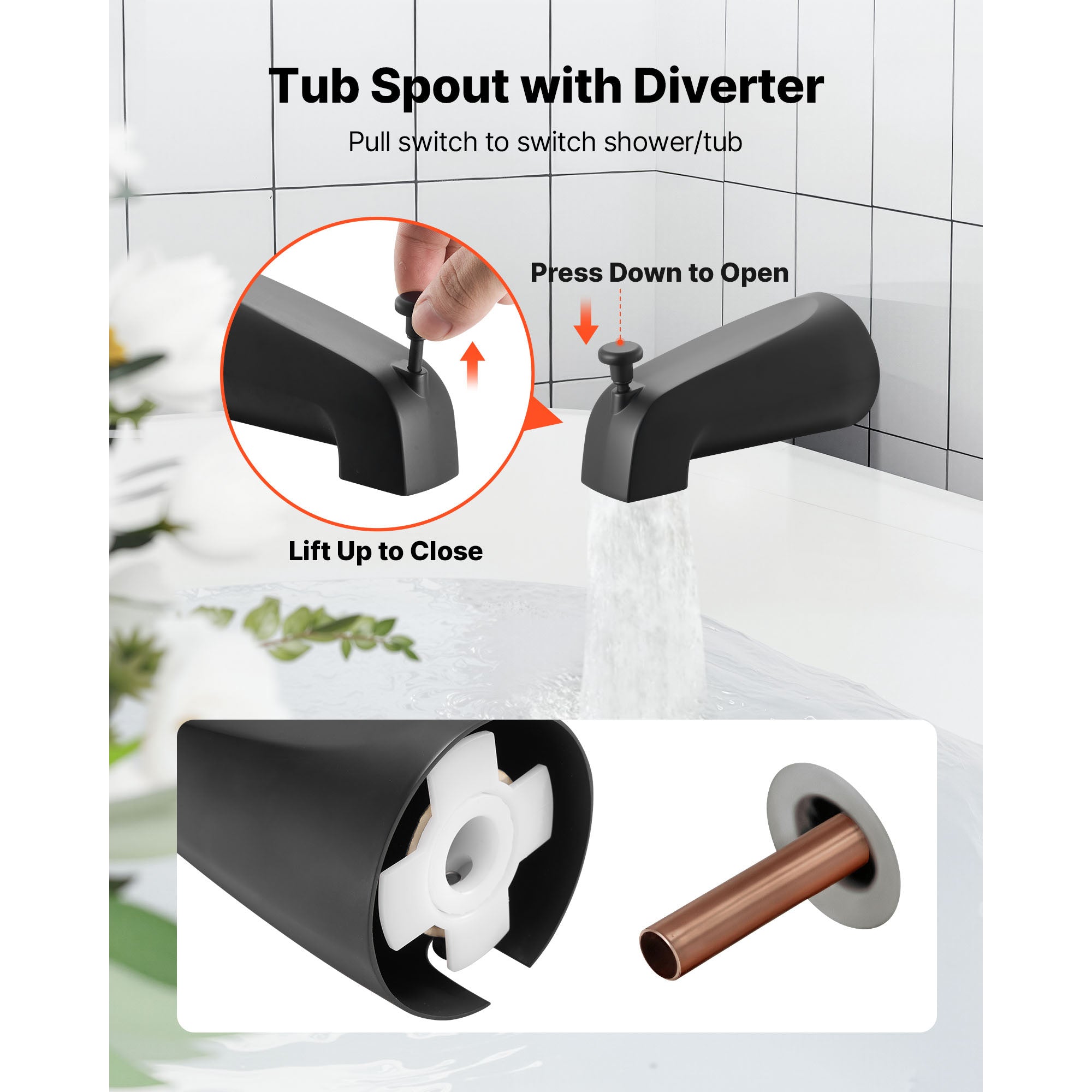 Complete Tub & Shower Faucet Set – 5" Rainfall Shower Head, 8 Spray Modes, Pressure Balancing Valve, Matte Black