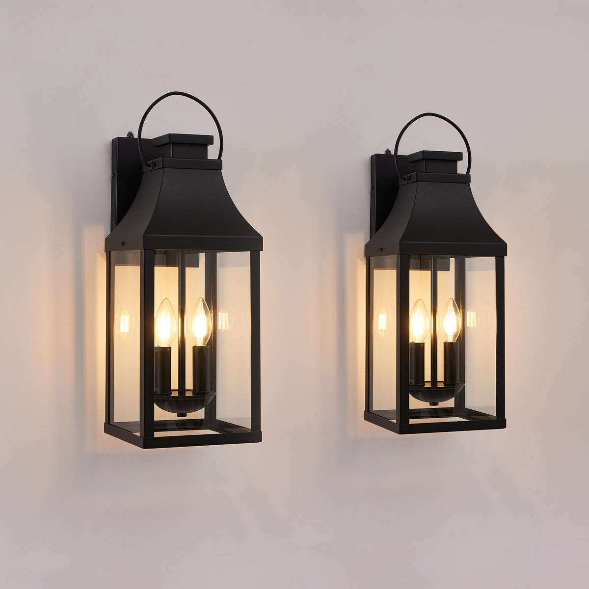 Dusk to Dawn Outdoor Wall Sconce 20" 2-Light Black Aluminum Porch Light 2-Pack