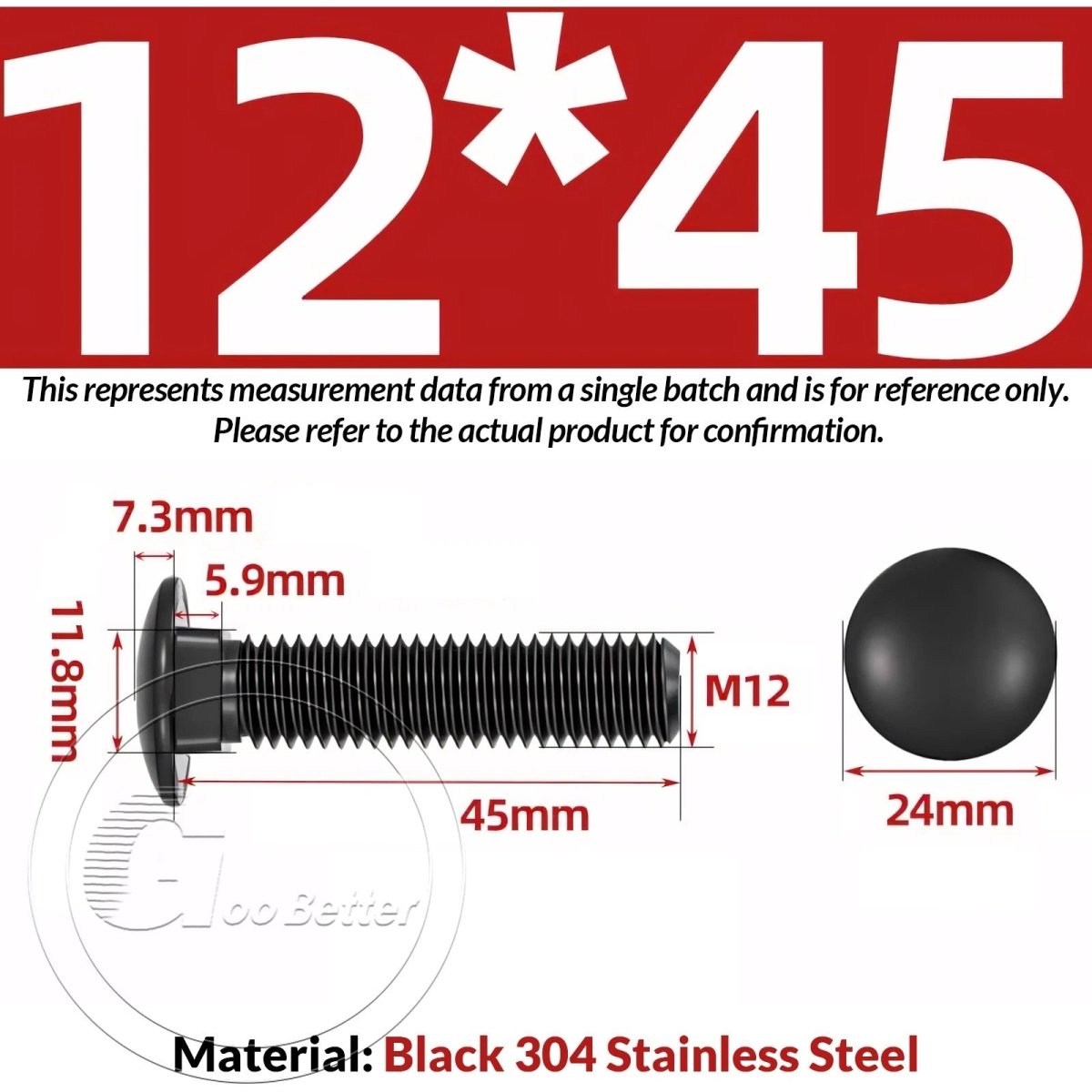 M8 M10 M12 Carriage Bolts – Cup Square Domed Head, Black A2 - 70 Stainless Steel - HomeDIYer