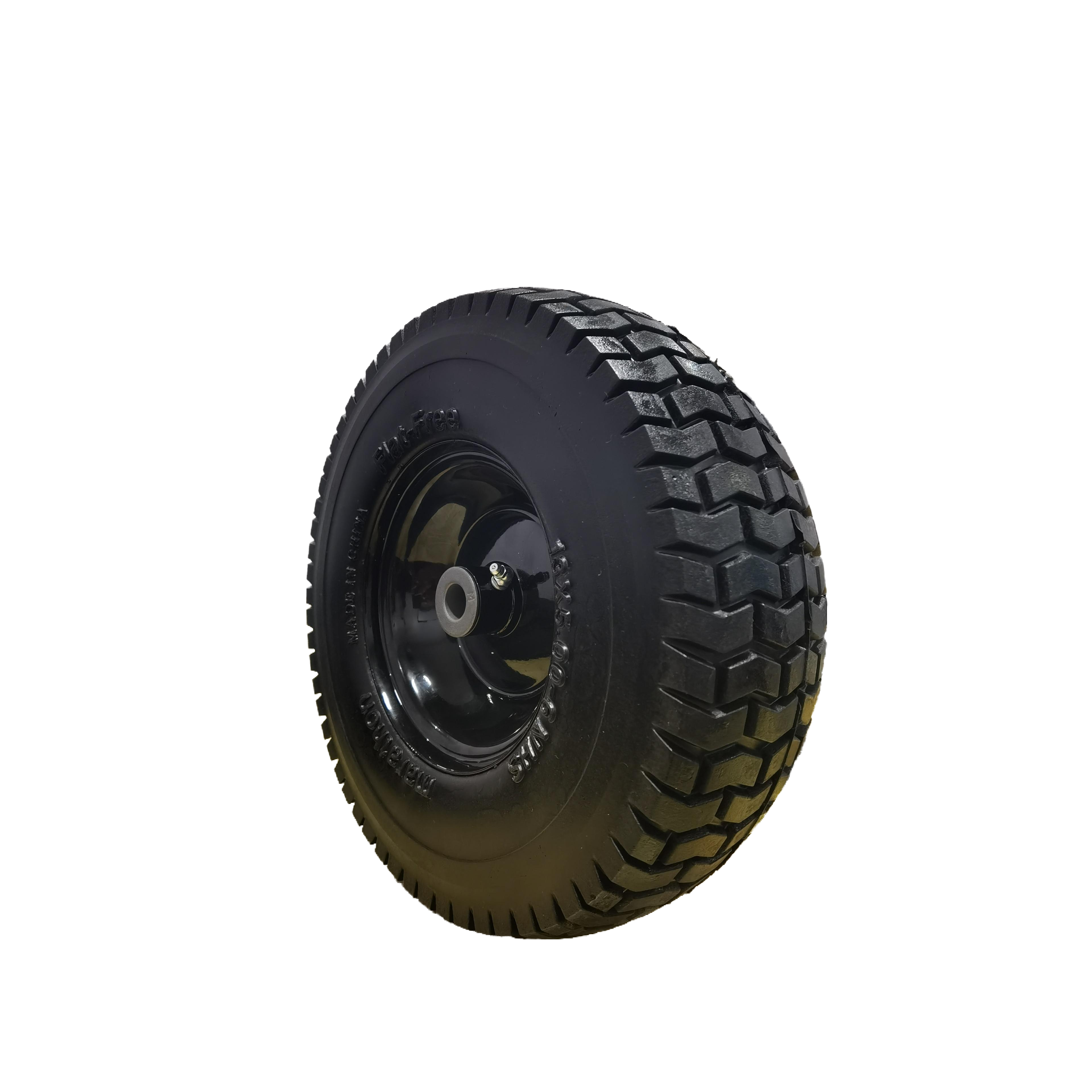 (4-Pack) 13x5.00-6 Flat Free Tire and Wheel Assemblies – Solid Rubber, 3" Centered Hub, 3/4" Bushings, 440 lb Capacity
