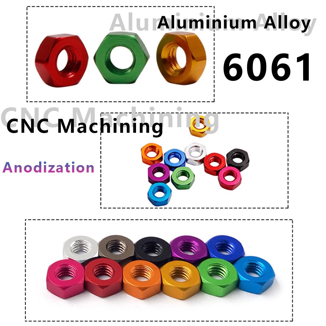 M3 M4 M5 M6 Colourful Anodised Aluminium Aluminum Hexagon Full Nuts - Hex Metric - HomeDIYer