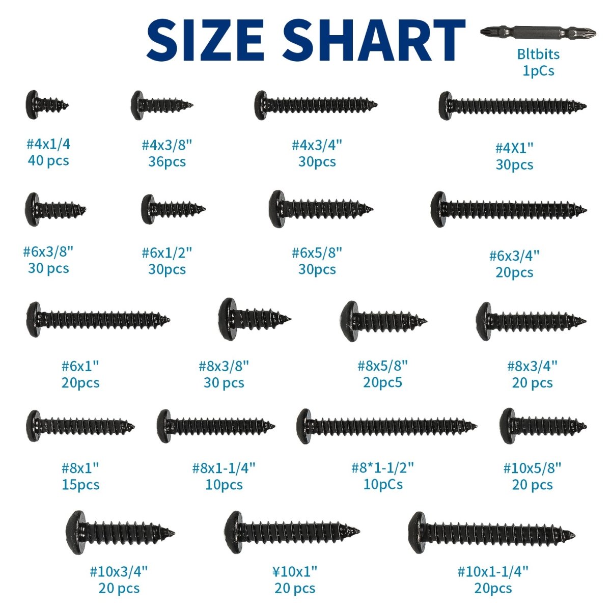450Pcs Black Phillips Pan Head Sheet Metal Screws Self Tapping Wood Screws Set - HomeDIYer