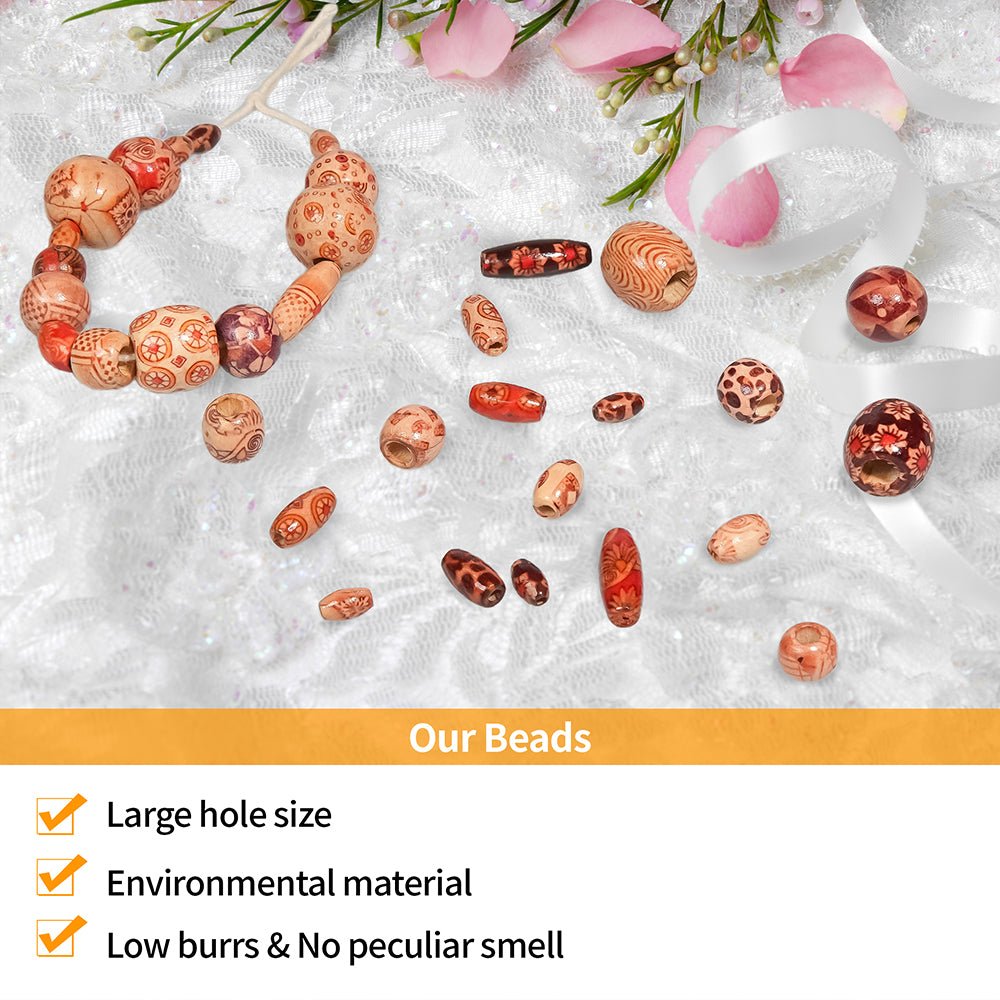 448 Pcs Printed Wooden Beads Set Various Shapes for Jewelry Making DIY Bracelet - HomeDIYer