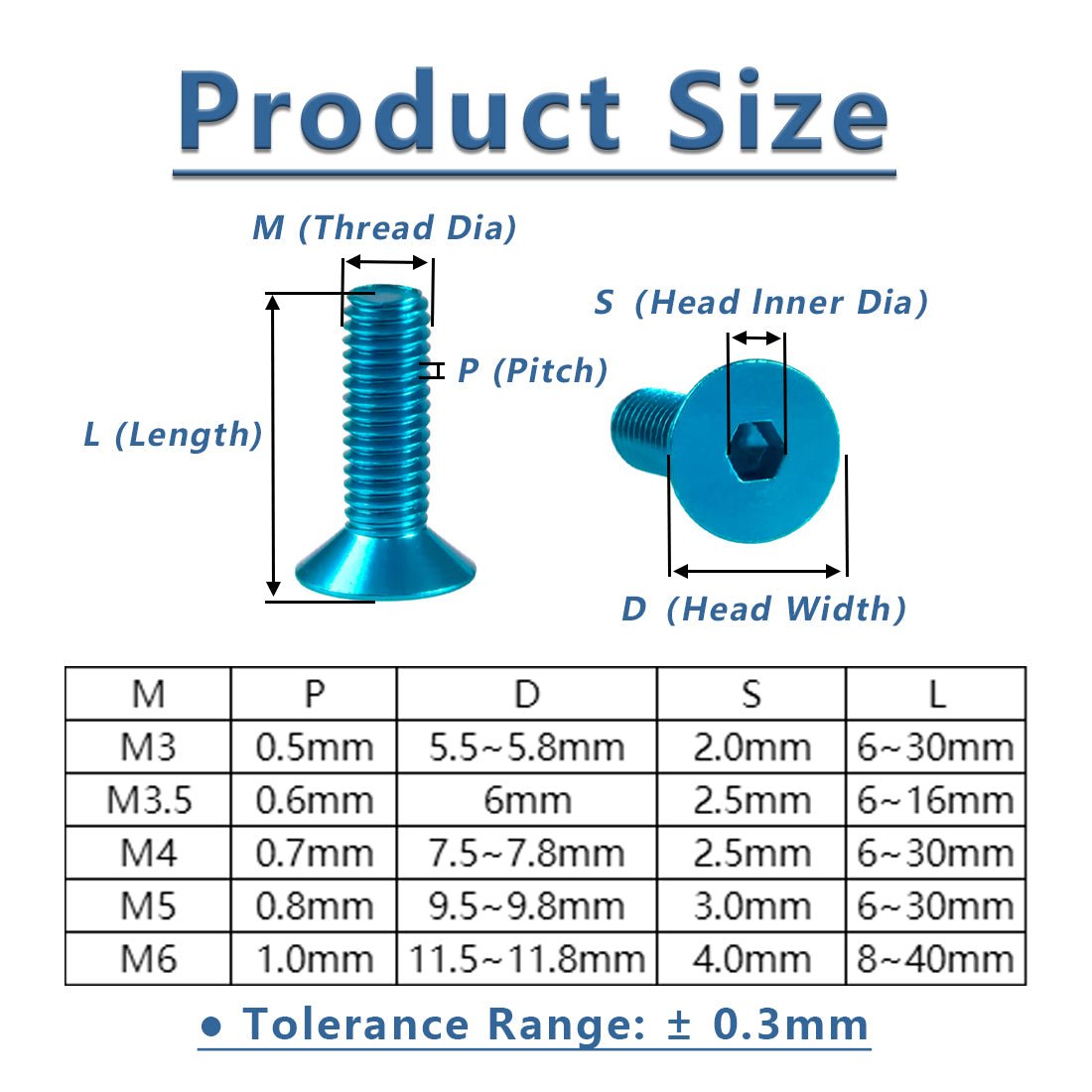 M4 Aluminum Alloy Countersunk Bolts Allen Socket Screws Anodized DIY Model - HomeDIYer