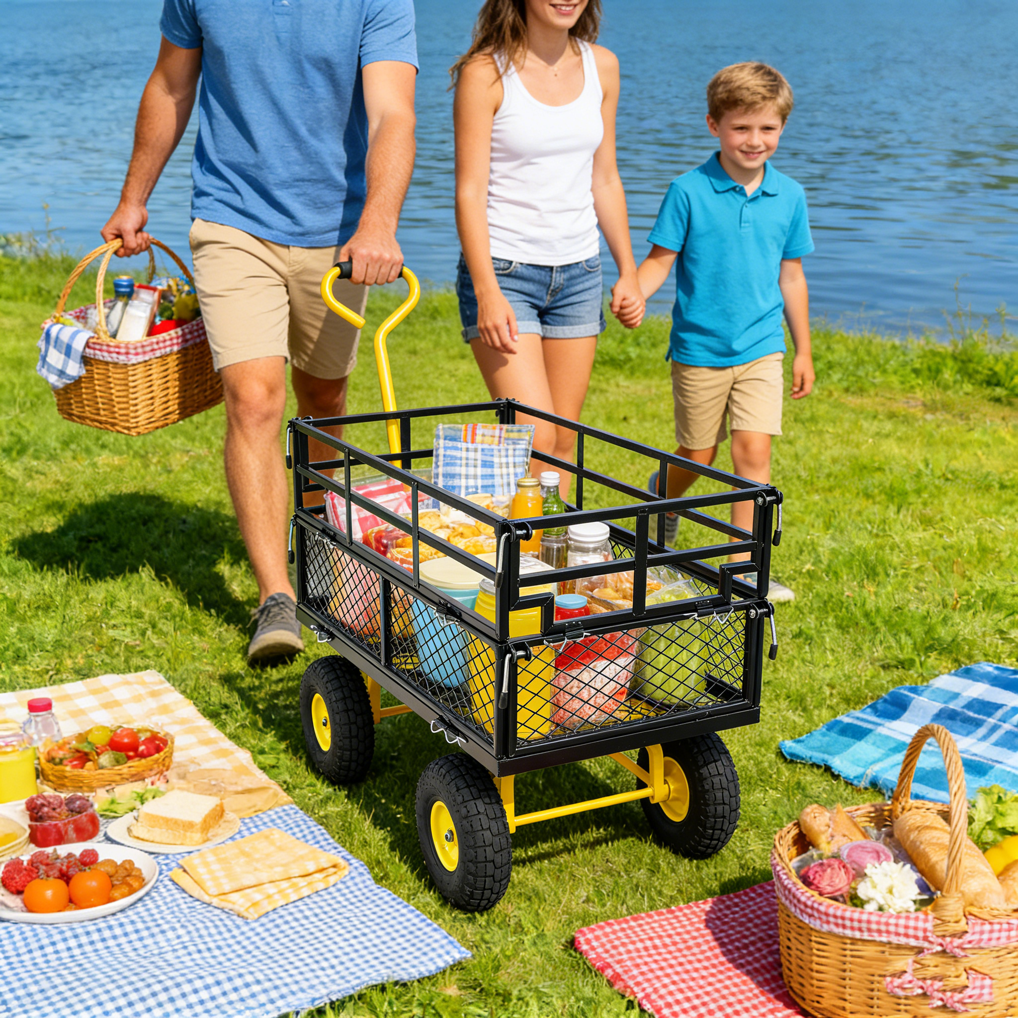 Wagon Cart Garden cart trucks make it easier to transport firewood Yellow+Black