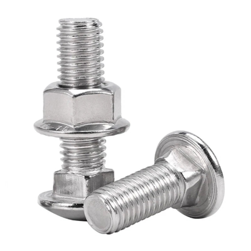 M3 M4 M5 Carriage Bolts with Hex Flange Nuts — A2 Stainless Steel