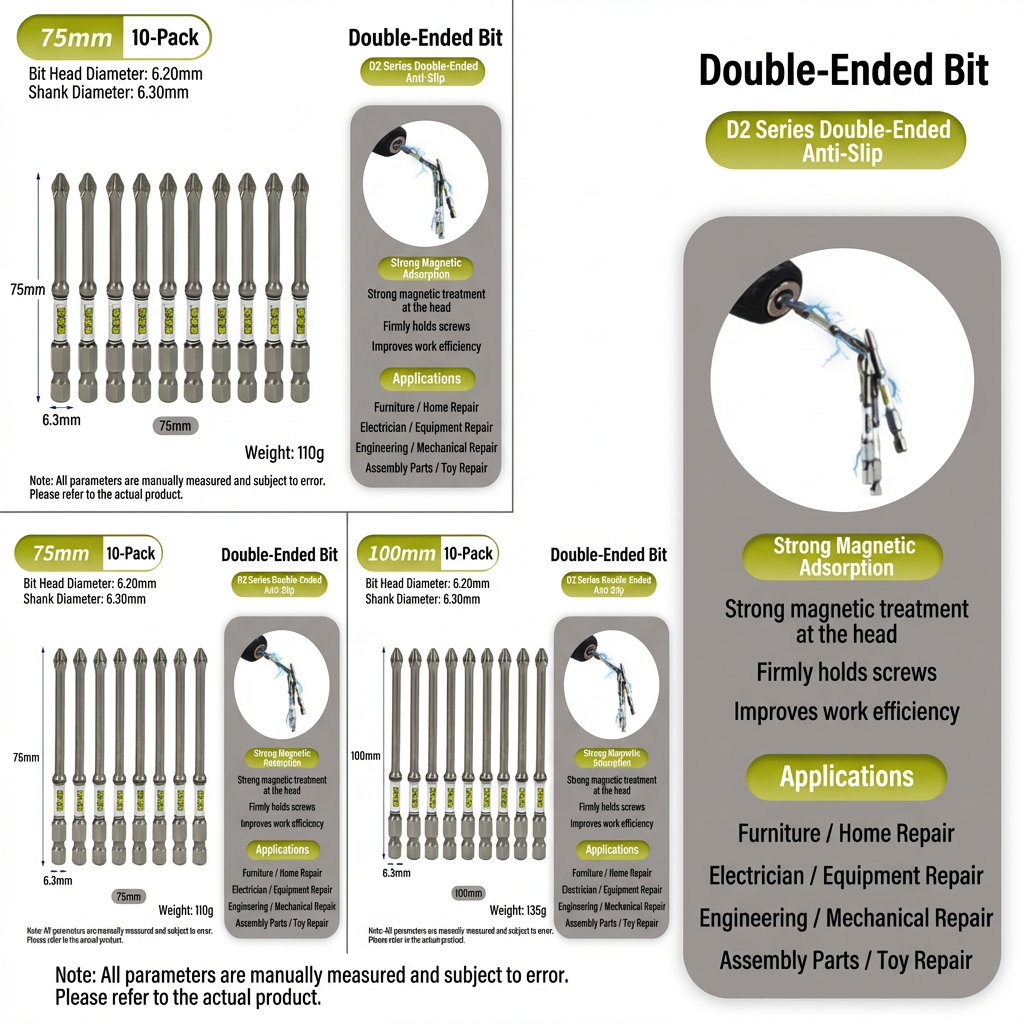 D2 Steel Anti-Slip Magnetic Impact Screwdriver Bits | Nunchaku-Style Single-End Bits