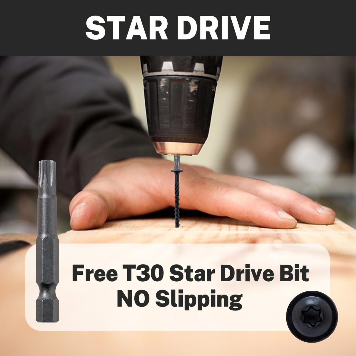 Black Lag Screw Torx Self Tapping Wood Screws Set with Bit 14x3" - HomeDIYer