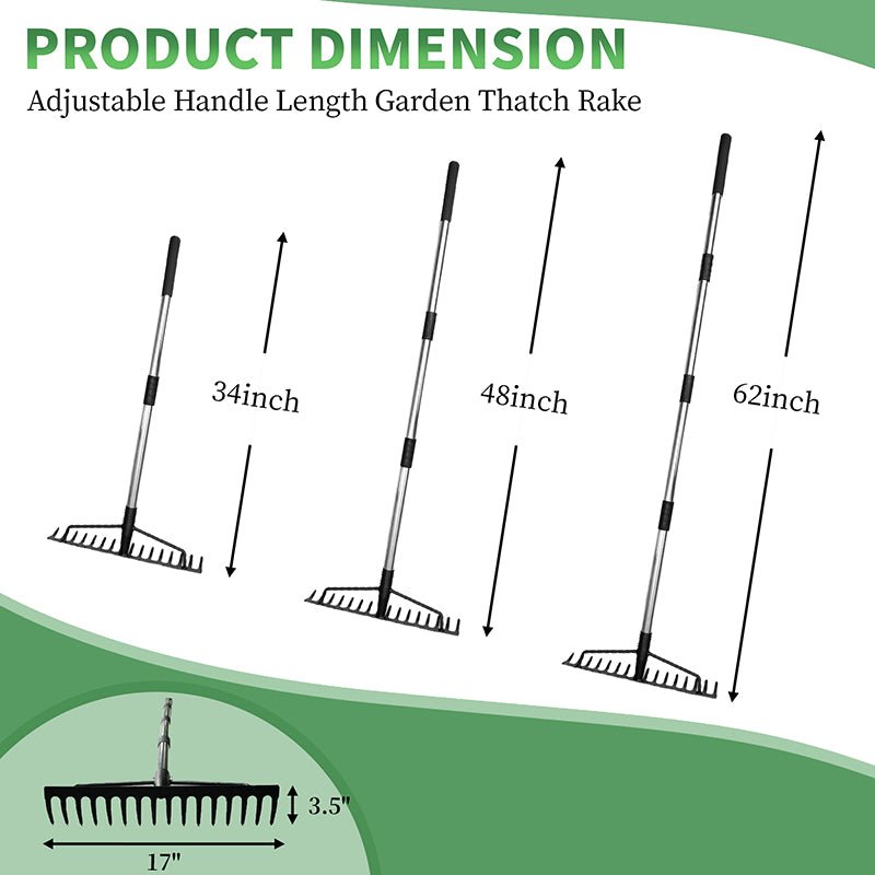 Garden Rake for Leaves 62in, Leaf Rake 16 Steel Tines,rakes for gardening,3.1lb - HomeDIYer