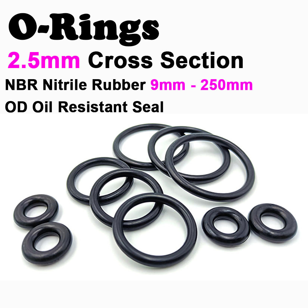 2.5mm Cross Section O-Rings NBR Nitrile Rubber 9mm - 250mm OD Oil Resistant Seal